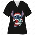 thumbnail image 3 of Blusa de uniforme de trabajo con cuello en V y cordón de manga corta con estampado de dibujos animados de Disney Stitch para mujer, 3 of 5