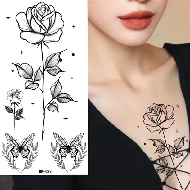 Tatuajes temporales para hombres, mujeres y adultos. Tatuajes abstractos con rosas.