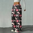 thumbnail image 5 of Hearthz Flannel Fuzzy Pajama Pants Bow Fluffy Fuzzy Fleece Elastic Waist Wide Leg Lounge Pants with Pockets Fall Winter Warm Pajama Bottoms, 5 of 6