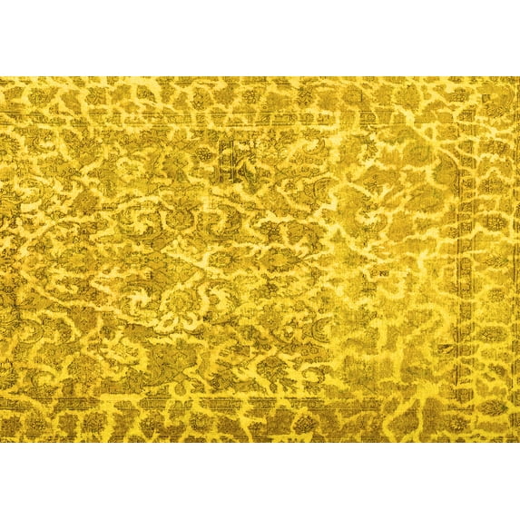 Ahgly Company Machine Washable Indoor Rectangle Abstract Yellow Contemporary Area Rugs, 2' x 5'