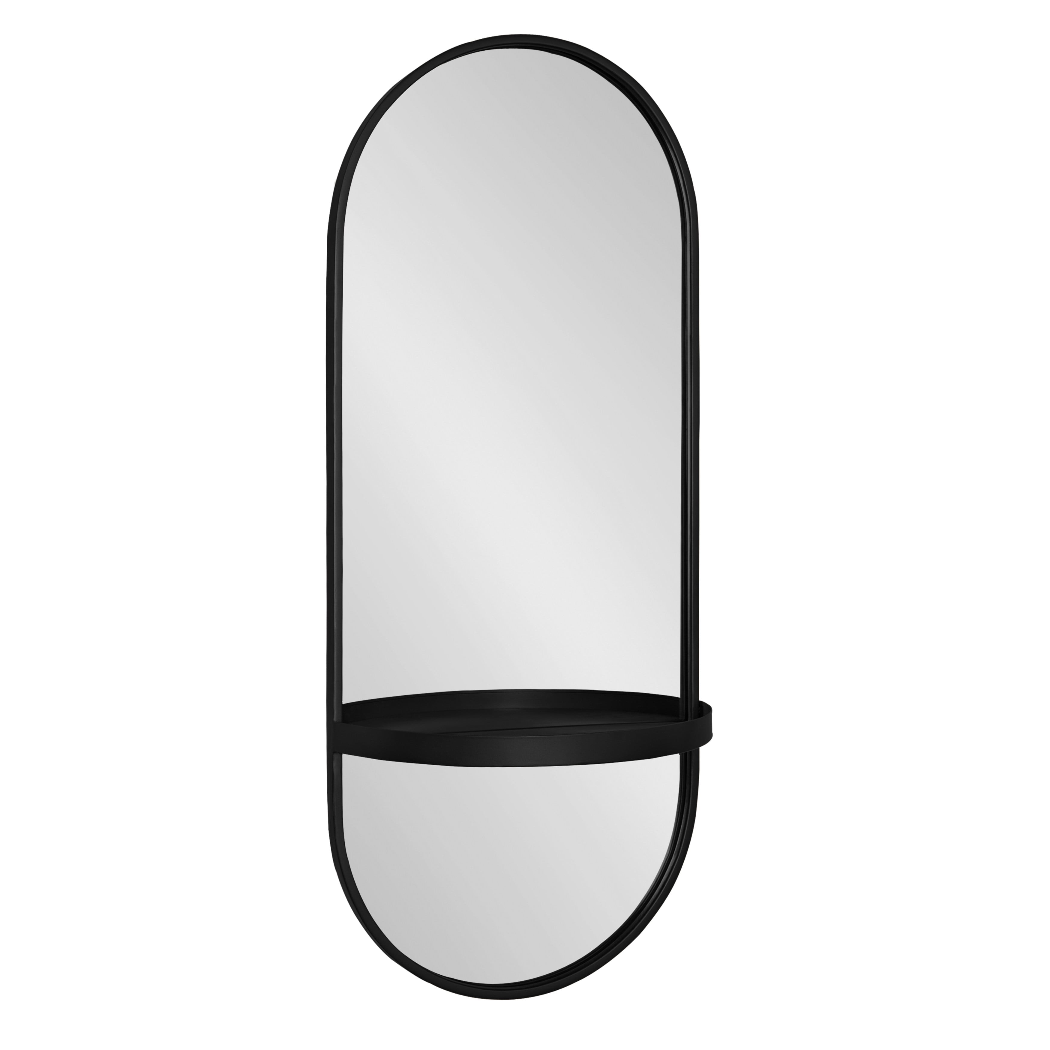 Estero 16" x 38" Black Metal Oval Wall Mirror with Shelf