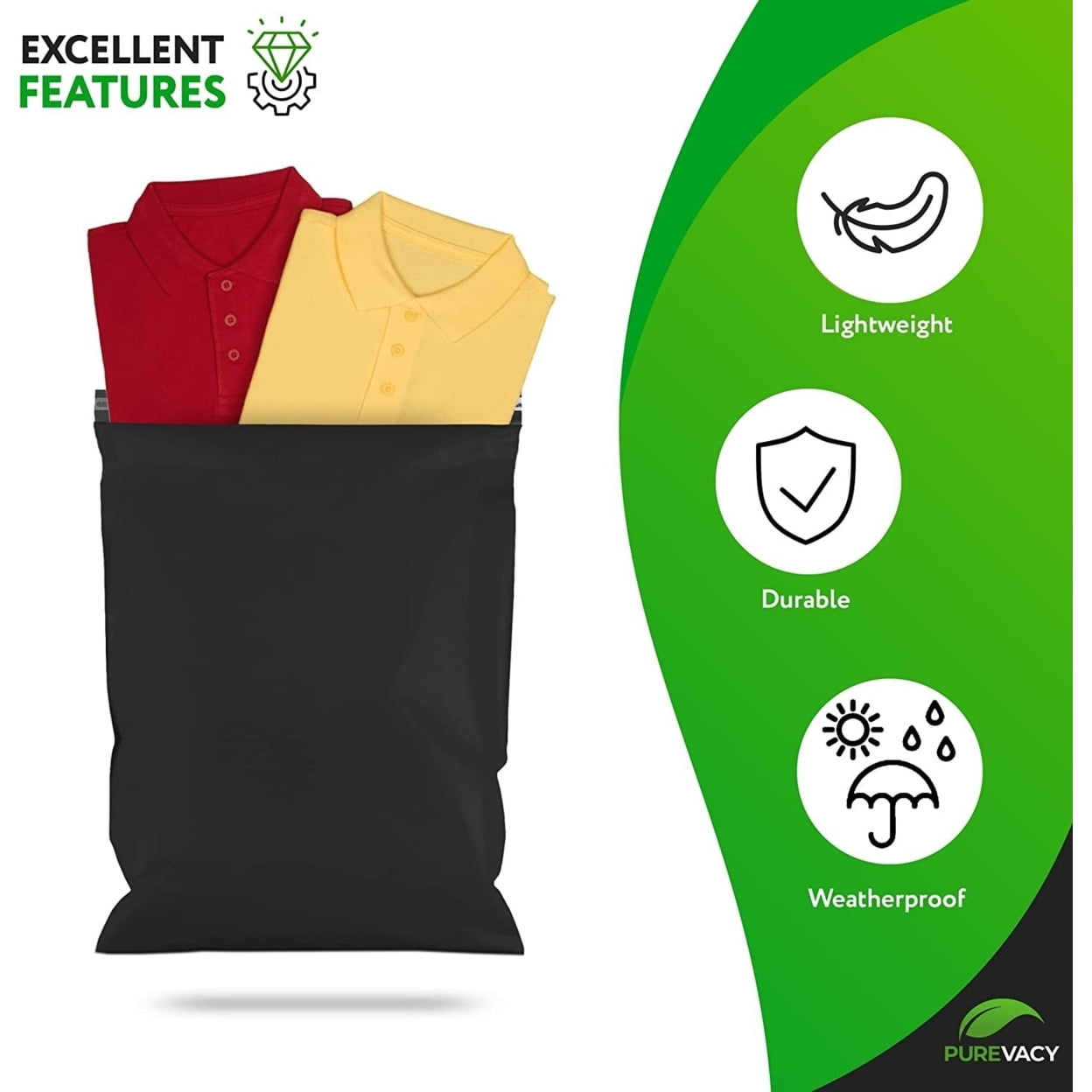 PUREVACY Poly Mailers 14.5 x 19. In Bulk Pack of 500 Black Plastic Envelopes 2 Mil. Large Mailing Bags for Clothes.