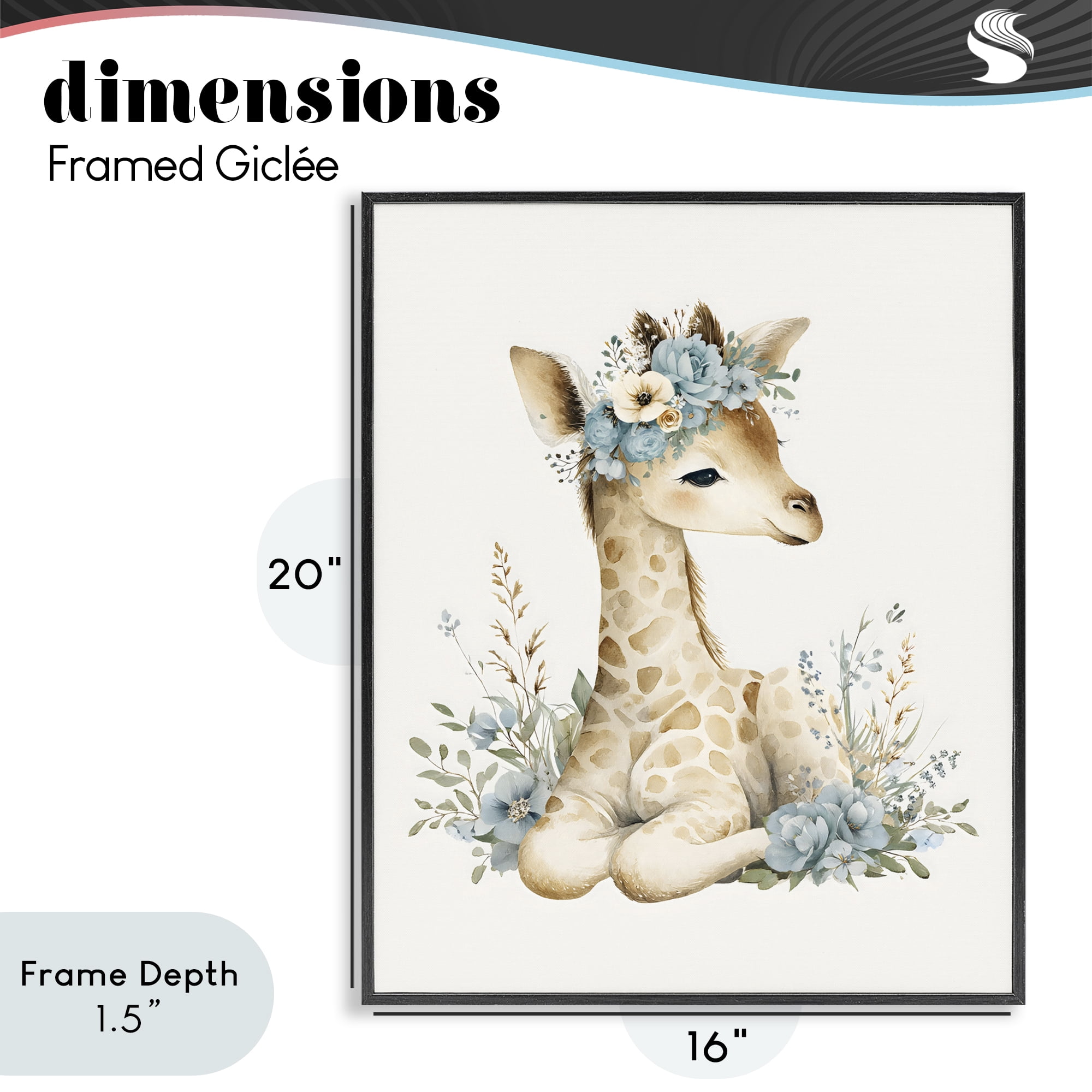 Stupell Industries Watercolor Nursery Giraffe Black Framed Giclee Art, design by LSR Design Studio