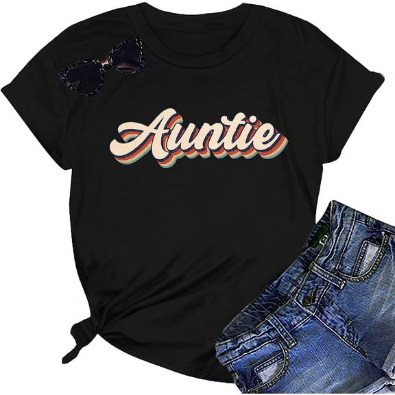 Auntie T Shirt Women Cute Love Heart Print Bless Aunt Tops Tees Casual Short Sleeve Vacation Shirts Tops