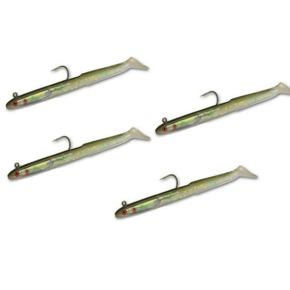 Tsunami HSE6-4-6 Rigged Holographic Sand Eel Lure, 6", 4pk, Olive Back