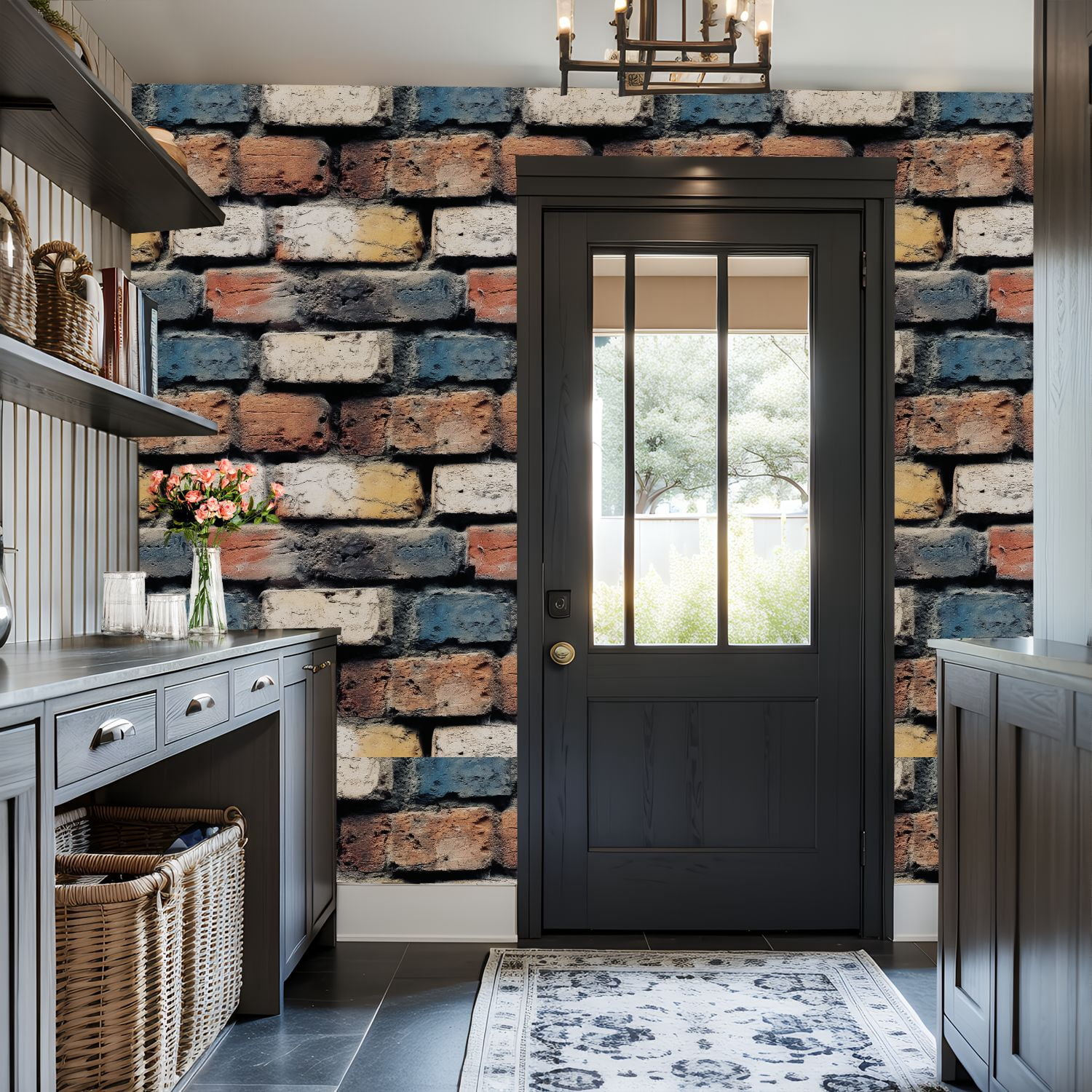 Industrial Peel and Stick Wallpaper 17.7in x 9.8ft Brick Wall Texture Multicolored Weathered Bricks Contact Paper Vinyl Waterproof Self Adhesive Wall Paper for Bedroom Shelf Cabinet Renter Friendly