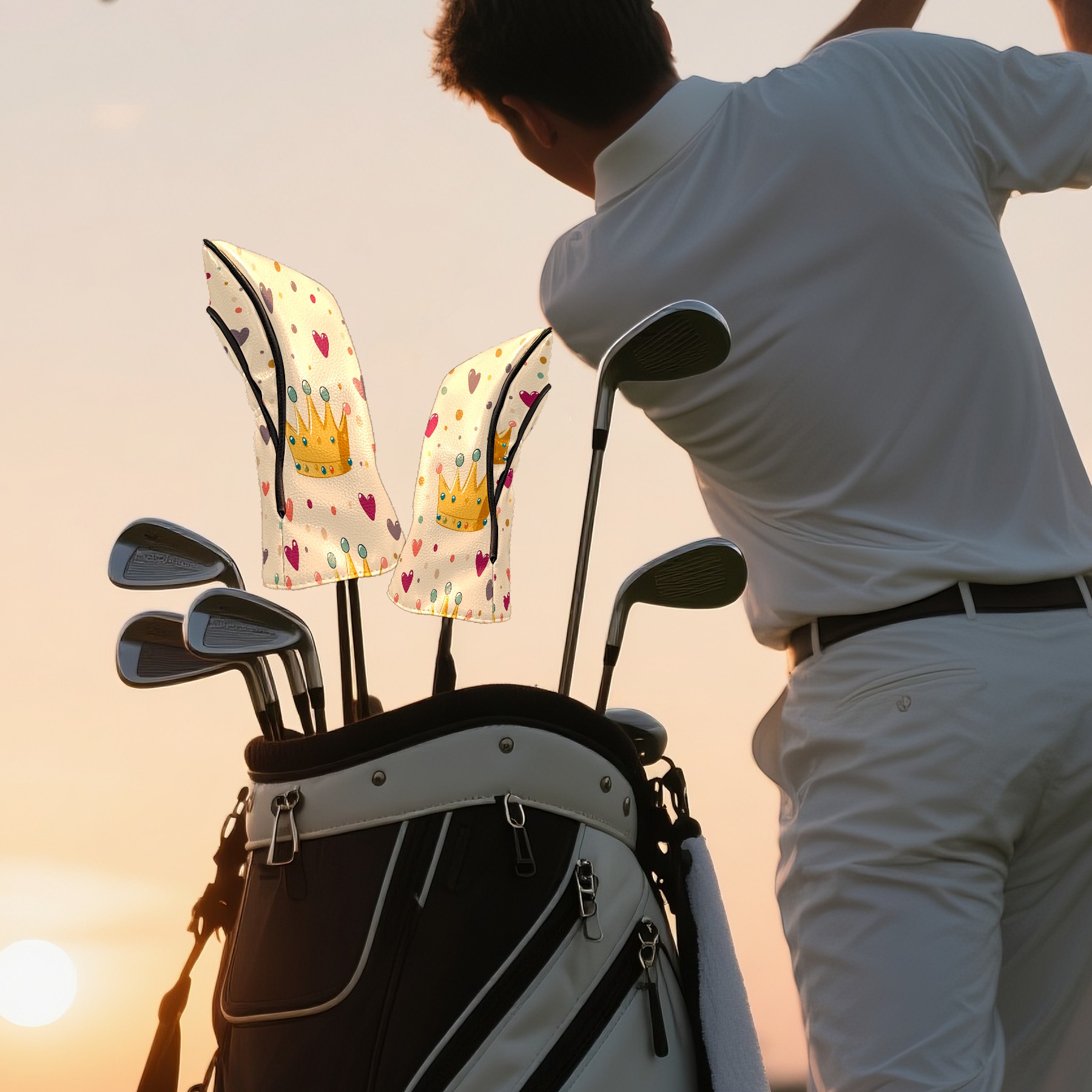 Golf Club Covers, YellowCrownHearts Premium PU Leather Driver Hybrid Putter Head Covers with Velvet Lining, Waterproof Golf Gifts for Men Women