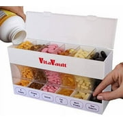VitaVault 6 Compartment Pill and Vitamin Dispenser with Filler Funnel for Easy Filling