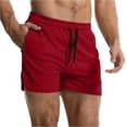 thumbnail image 6 of OIOLOYJM Swim Trunks Men 5 Inch Mesh Quick Dry Drawstring Waist Gym Running Board Shorts Lightweight Breathable Athletic Bathing Suit Red L, 6 of 6