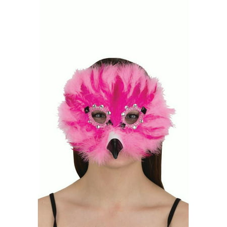 Womens Feathery Pink Flamingo Gems Masquerade Bird Animal Halloween Costume