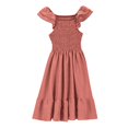 thumbnail image 4 of Robe Fille Été Unie Smockée Sans Manches Robe d'Été pour Enfants Filles Décontractée Plage Vacances Robes Robe Tout-Petit Rouge Brique 11 Ans-12 Ans, 4 of 7