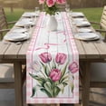 thumbnail image 4 of Pink Tulip Table Runner - 60 Inch Long Spring Floral Romantic Flowers Modern Art Wooden Cotton and Linen Blended Dress Scarves Farmhouse Table Runner for Kitchen Dining, Coffee Table, 13" x 60", 4 of 8