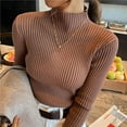 thumbnail image 2 of Autumn Long Sleeve Women's Sweaters Thin Turtleneck Stretch Matte Blue Knitted Pullover Sweater Tops Free Size Style 2-green One Size, 2 of 6