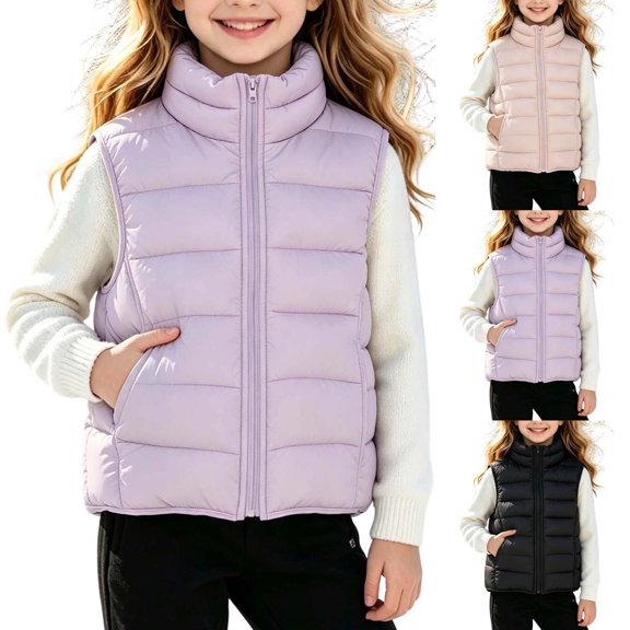 Abomasnow Kids Boys and Girls Puffer Vest Jacket Sleeveless Stand Collar Solid Jackets Casual Lightweight Warm Winter Cold Weather Hikking Outerwear Jackets with Pockets 7-15 Years