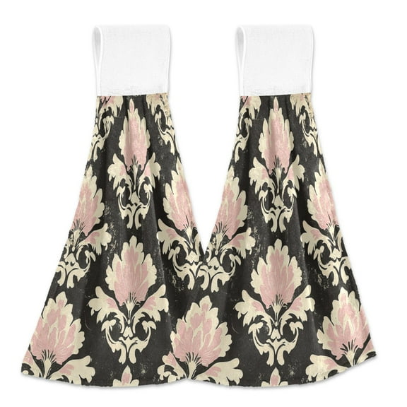 BZSMCE Hanging Hand Towels Fashion Floral Whisper Pattern 2-Pack - Velcro Style Bathroom Kitchen Towels