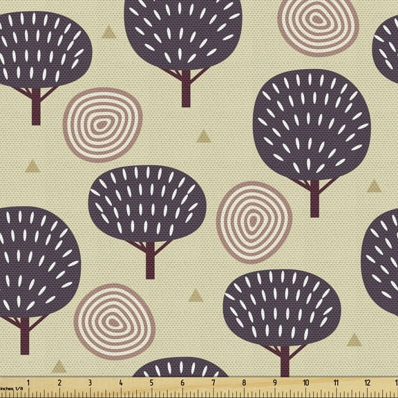 Trees Sofa Upholstery Fabric by the Yard, Modern Scandinavian Style Pattern with Doodle Forest, Decorative Fabric for DIY & Home Accents, 3 Yards, Grey Yellow Eggplant by Ambesonne