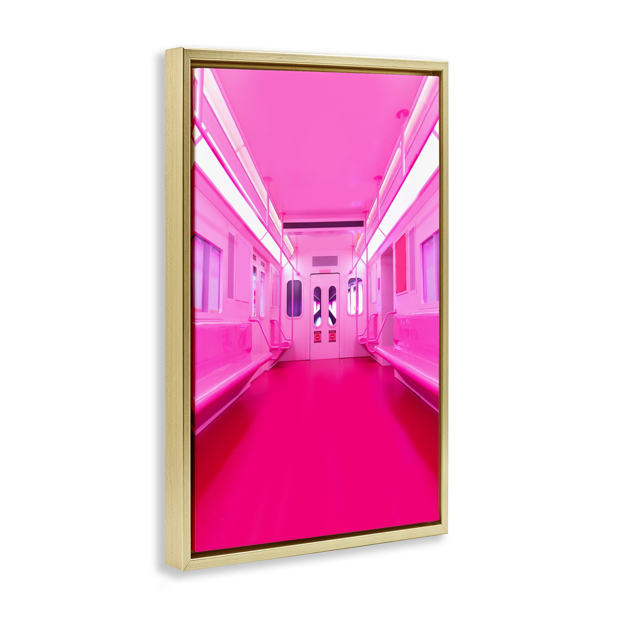 Futuristic Pink Tone Subway Gold Framed Floater Canvas Wall Art, design by LISH Creative