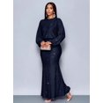 thumbnail image 4 of Navy Blue Sparkly Mermaid Hem Bodycon Maxi Dress For Evening Party Dating, 4 of 7