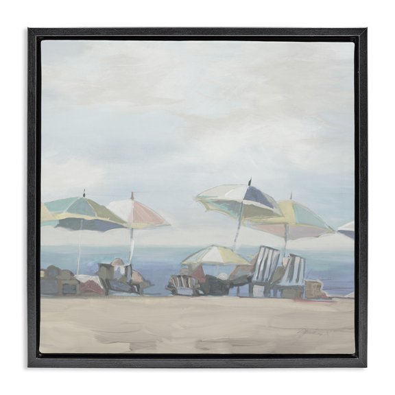 Stupell Industries Coastal Subtle Beach Breeze Scene Black Floating Frame Canvas Art, 18 x 18, by Liz Jardine