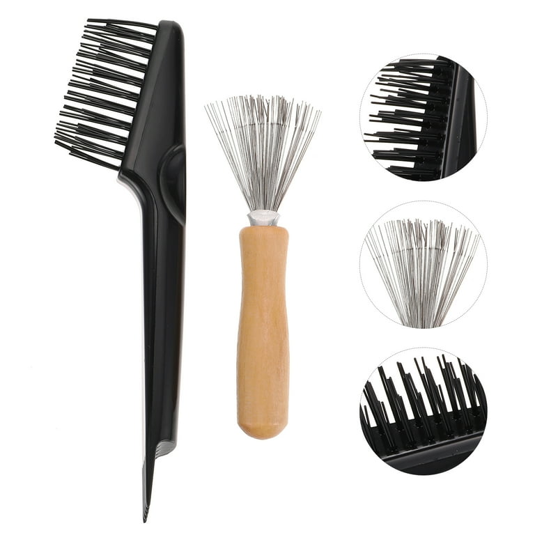 2 Pieces Hair Brush Cleaner Tool Cleaning Tool Comb Cleaner Hair Brush  Cleaner Comb Brushes Mini Hair Dirt Remover Brush with Metal Wire Rake  Wooden