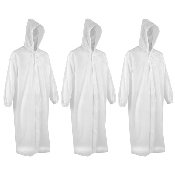Bocaoying Reusable EVA Rain Ponchos with Hood for Adults, Lightweight & Tear-Resistant, 3 Pack, One Size Fits Most, White