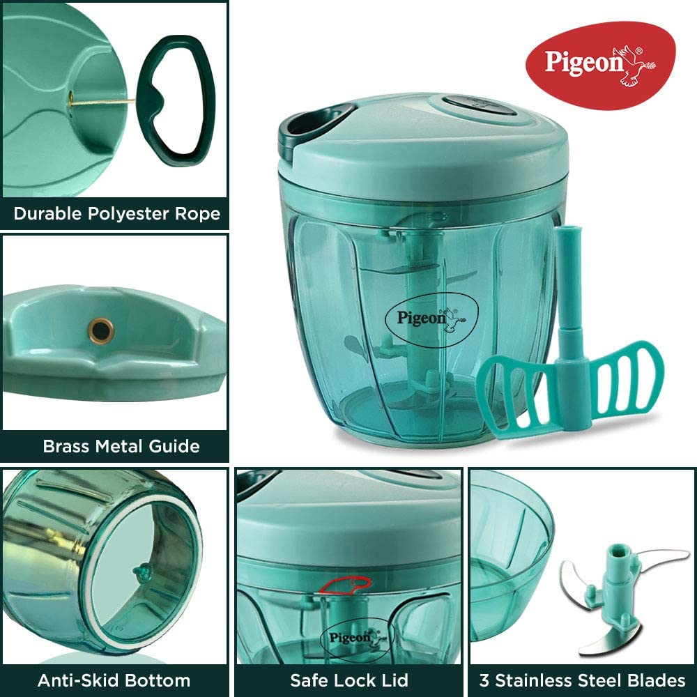 Pigeon Vegetable Chopper Handy and Compact Manual Food Chopper with Stainless  Steel Blades 0.9 Liters |Large Hand Powered| Onion Chopper Vegetable  Cutter Veggie chopper Pull Chopper