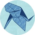 thumbnail image 1 of Ahgly Company Tapis d'Intérieur Rond Lavable en Machine Bleu Transitionnel, 4 Pieds Rond, 1 of 7