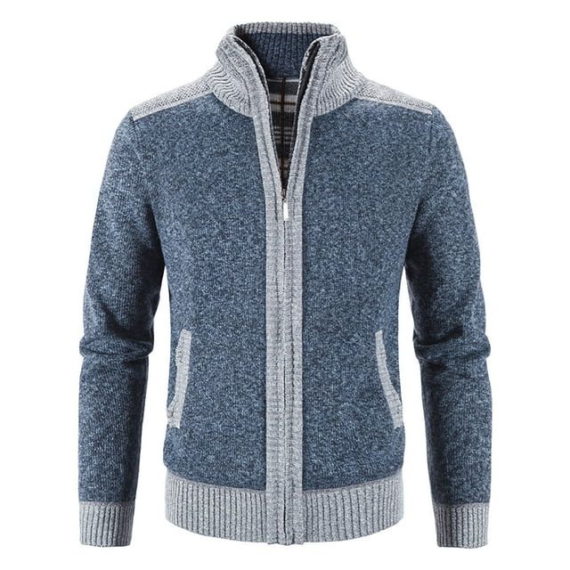 Leutsin Men's Sweater Coat Plus Velvet Loose Knit Sweater Printed Cardigan Casual