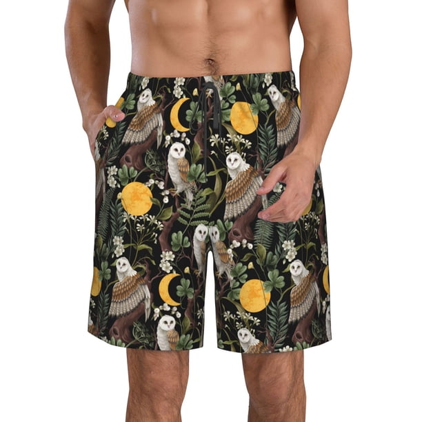Fotbe Owls And Plants Trajes de Baño Estampados para Hombre, Shorts de Verano de Secado Rápido, Ropa de Playa, Bañadores-XX-Large