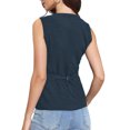 thumbnail image 3 of INSPIRE CHIC Vest for Women Button Down Crew Neck Waist Belt Business Casual Vest Tops S Navy Blue, 3 of 6