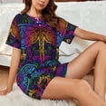 thumbnail image 5 of Yiaed Indian Mandalas Dragonfly Print Short Sleeve Pajama Sets for Women Casual Crew Neck 2 Piece Lounge Sets Women's Short-Sleeved Pajama-3X-Large, 5 of 5
