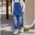 thumbnail image 3 of KIDSCOOL Kids Denim Overalls Unisex Little Girls Boys Ripped Jeans Jumpsuit,Blue,4-5 Years, 3 of 8