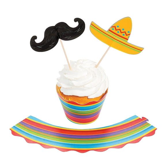 Fiesta Cupcake Collars W/ Picks (150Pc) - Party Supplies - 150 Pieces