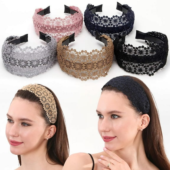 LinYooLi Non-Slip Multicolor Lace Headband Wide-Head Cutout Hard Headbands for Women and Girls (Sun flower)