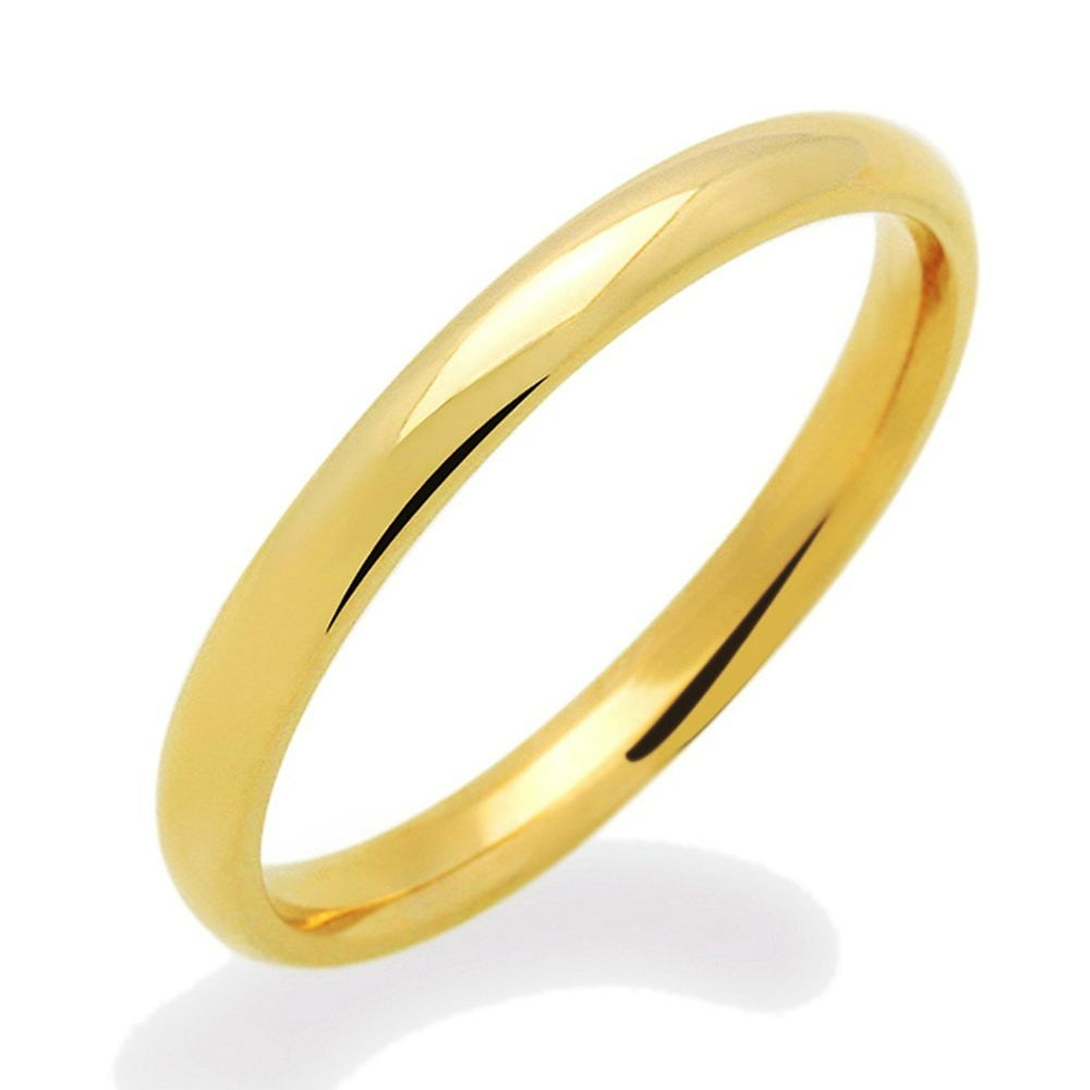GemApex Solid Plain Wedding Band 14k Yellow Gold Ring Regular Fit Polished Finish, 2 mm Size 5