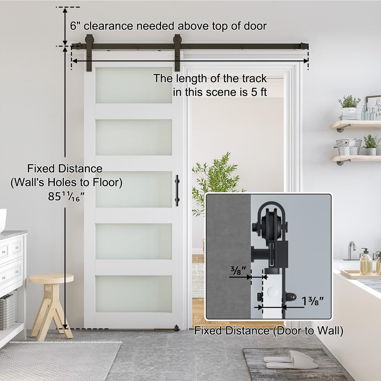 Easy4Home 30"x 84" Glass Sliding Barn Door With 5ft Sliding Door Hardware Kit & Handle Pre-Drilled