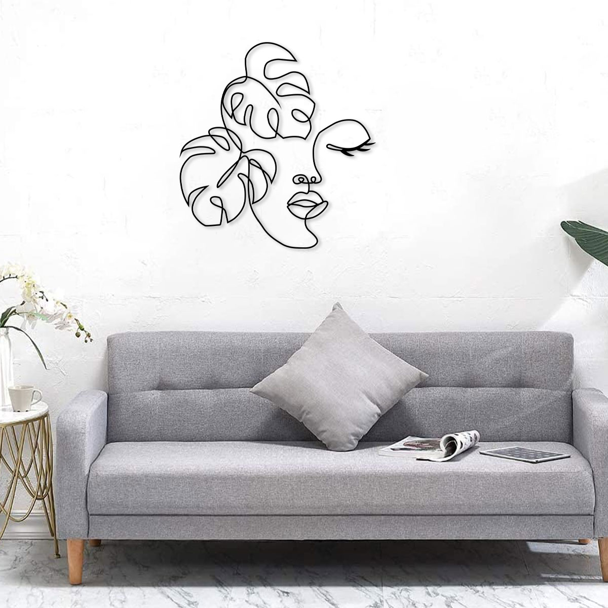 Metal Wall Art Minimalist Facial Line Wall Decor Abstract Iron Wall Sculpture Modern Black Home Hanging Wall Art Decor for Living Room Bedroom Bathroom Office