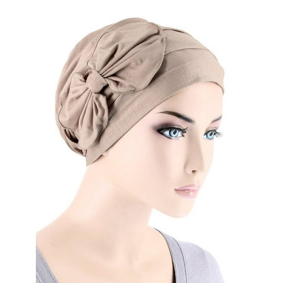 Bamboo Pleated Bow Cap Champagne Beige