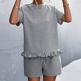 thumbnail image 4 of Womens Summer 2 Piece Outfits Casual Solid Crewneck Short Sleeve Tops and Drawstring Shorts Lounge Sets Tracksuits Ladies Clothes, 4 of 5