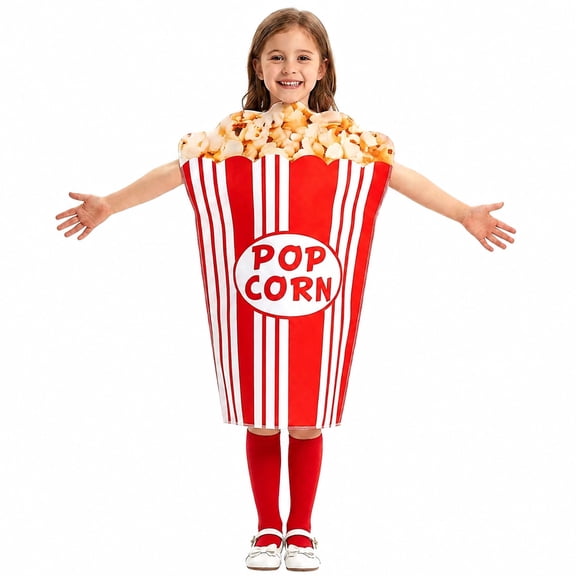 EBaokuup Popcorn Halloween Costume, Red and White Striped Food Costume, Loose Slip-On Design