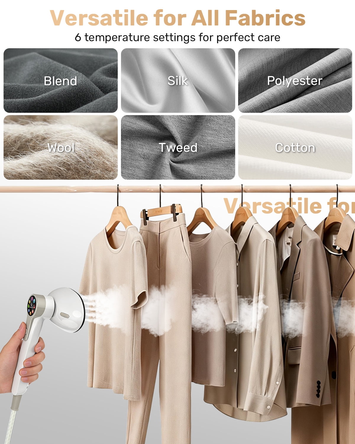2-In-1 Portable Steam Iron with Hanging Hook, 9 Levels, 30s Quick Heating, 400ml Detachable Water Tank, Dual Protection, 1450W Handheld Garment Iron for Home and Travel