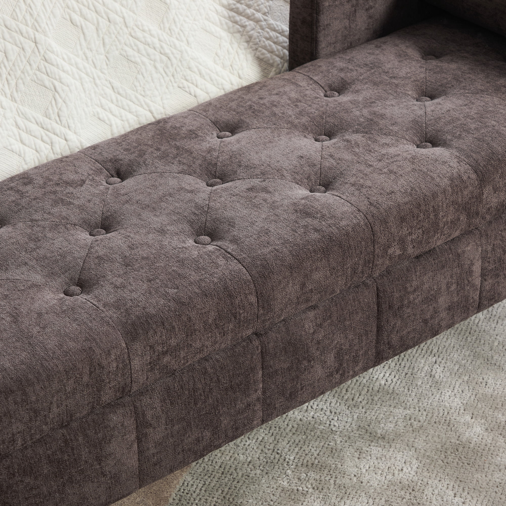 64.6"W Upholstered Chenille Flip-top Storage End of Bed Bench, Tufted Accent Footrest with Armrests&Backrest&2 Bolsters Whitewashed Rubberwood Legs for Living Room, Hallway, Entryway Bedroom
