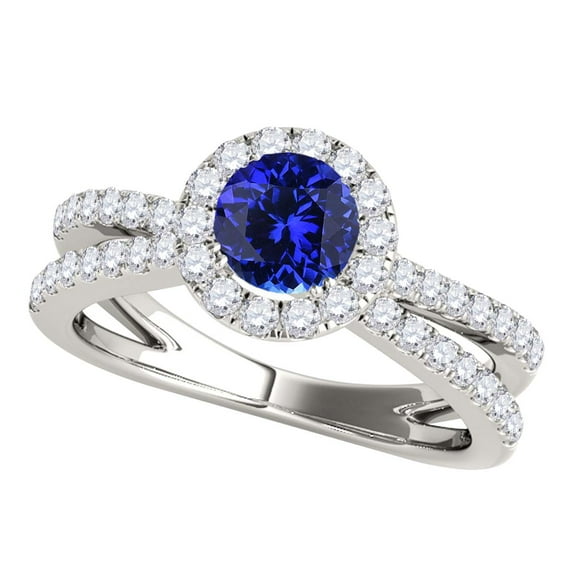 Mauli Jewels Engagement Rings for Women 1.35 Carat Halo Tanzanite And Diamond Engagement Ring 4 Prong-Setting 14k White Gold