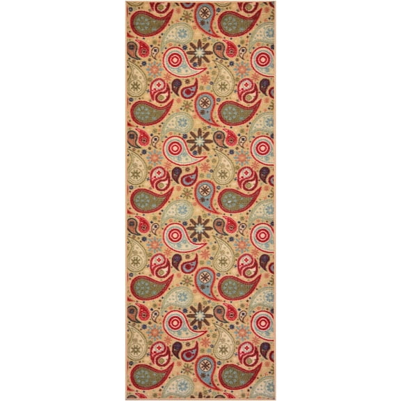 Rubber Collection Paisley Beige Multi Color Runner Rug Printed Slip Resistant Rubber Back Latex Contemporary Modern 2 x 7 Rug Runner (23"x7')