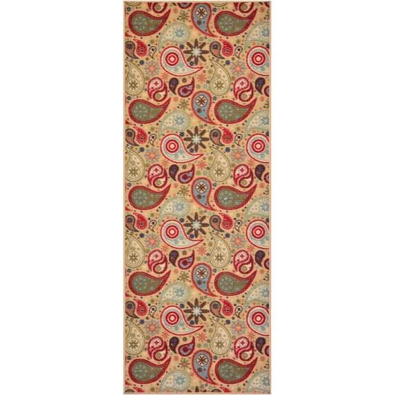 Rubber Collection Paisley Beige Multi Color Runner Rug Printed Slip Resistant Rubber Back Latex Contemporary Modern 2 x 5 Rug Runner ( 23"x59" )