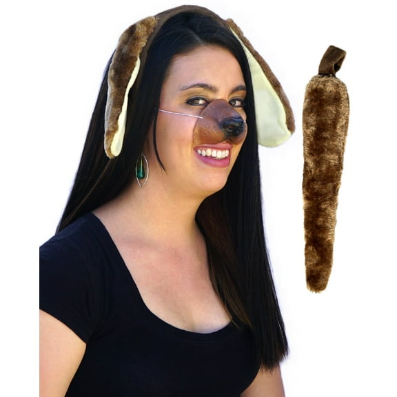 Dog Ears, Tail, Nose Costume Kit Accessories Set Adult Teen Brown Puppy Pup