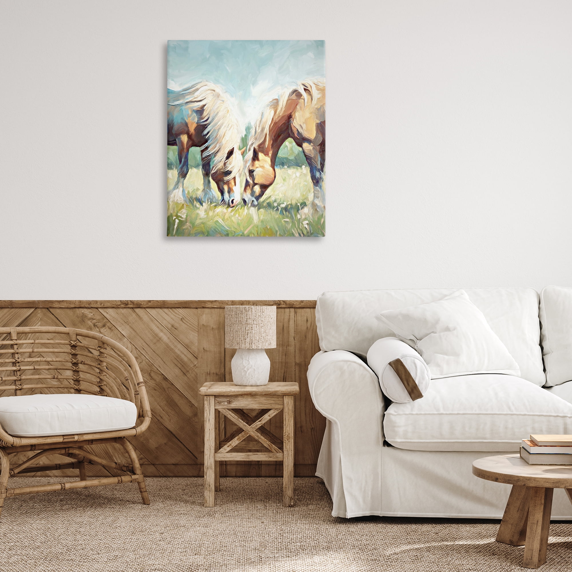 Stupell Industries Horses Grazing Together Animals & Insects Painting Gallery Wrapped Canvas Art Print Wall Art, 30 x 40