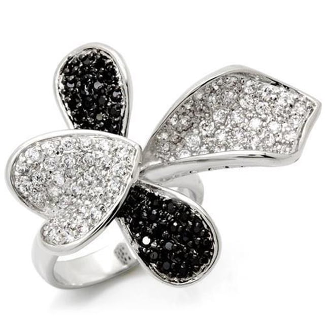 Women Rhodium & Ruthenium Brass Ring with AAA Grade CZ in Jet - Size 6