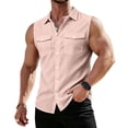 thumbnail image 2 of Mens Summer Shirt Button Down Breathable Collared Sleeveless Top Casual Lightweight Cotton Linen Tank Tops Dressy (3XL,Pink), 2 of 9