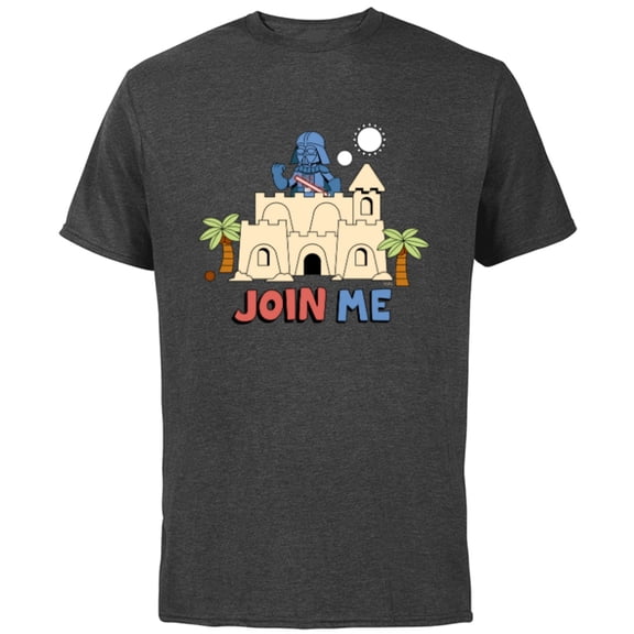 Star Wars Darth Vader Sand Castle Summer Beach Join Me Funny - Short Sleeve Cotton T-Shirt for Adults - Customized-Charcoal